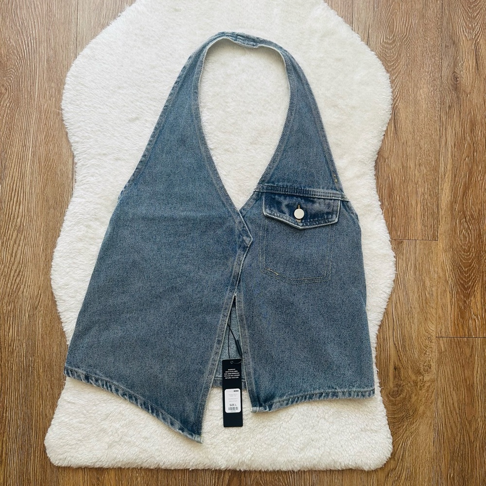 NWT Fashion Nova Classic Denim Halter Top SIZE LARGE